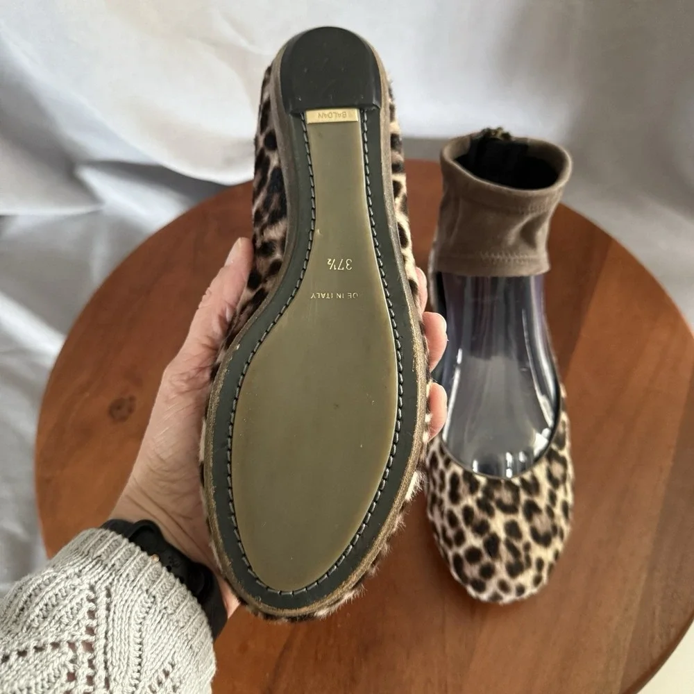 Baldan Venezia Leopard Print Pony Flat Ankle Closure Women's Size EU37.5/US‎ 7